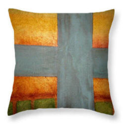 Designer throw pillow Gold & Green Cross Painting by Artist - DesignerAnni Adkins