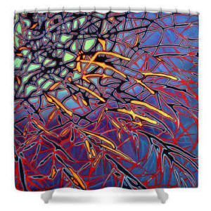 Shower Curtain Barrel Cactus Mixed Media Painting - by Artist-Designer Anni Adkins