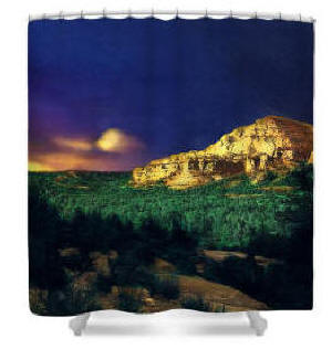 Shower Curtain - Sedona Sunset Hand Tinted Photograph by Joe Hoocer and Anni Adkins