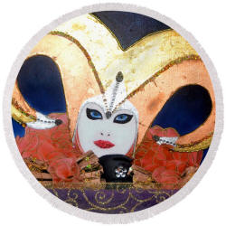Round Beach Towel - k - Andrea from the Carnival of Venice Series by Artist Anni Adkins