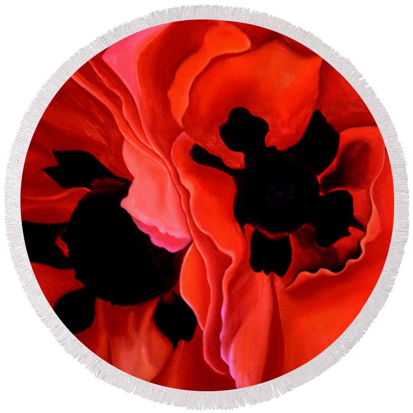 Fringed Round Beach Towel - Georgia's Double Poppy
