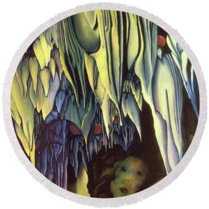 Round Beach Towel - Goddess of Carlesbad Caverns by artist Anni Adkins