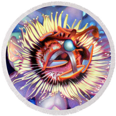 Fringed Round Beach Towel - Pasion Flower