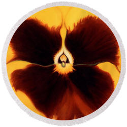 Rouond Beach Towel - Yellow Pansy by Anni Adkins