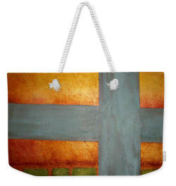 Weekender Bag - Gold & Green Cross Painting by Artist - DesignerAnni Adkins