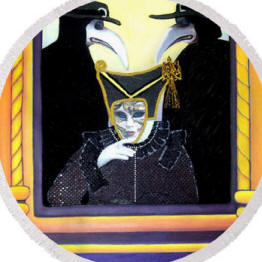 Round Beach Towel - The Crows from Carnival os Venice by Artist Anni Adkins
