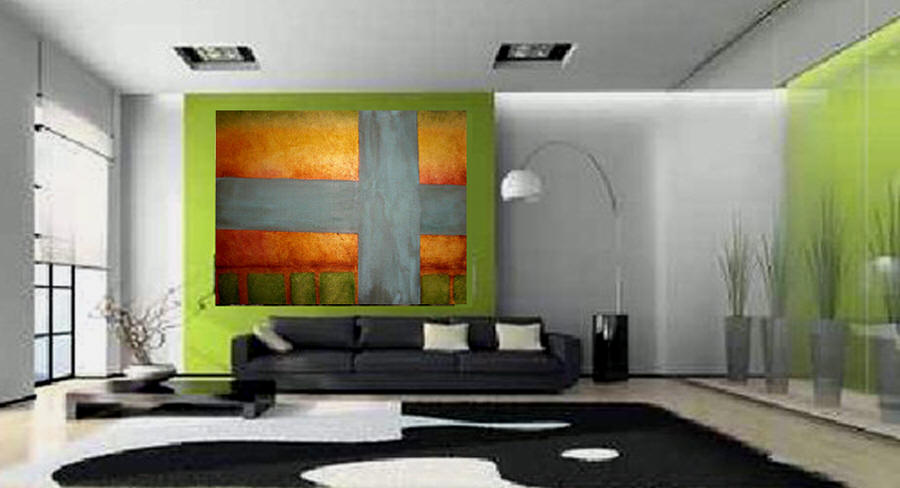 Gold & Green Cross Painting by Artist - DesignerAnni Adkins